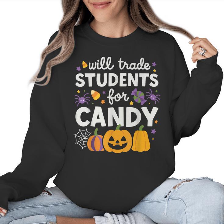 Will Trade Students For Candy Teacher Cute Halloween Women Crewneck Sweatshirt