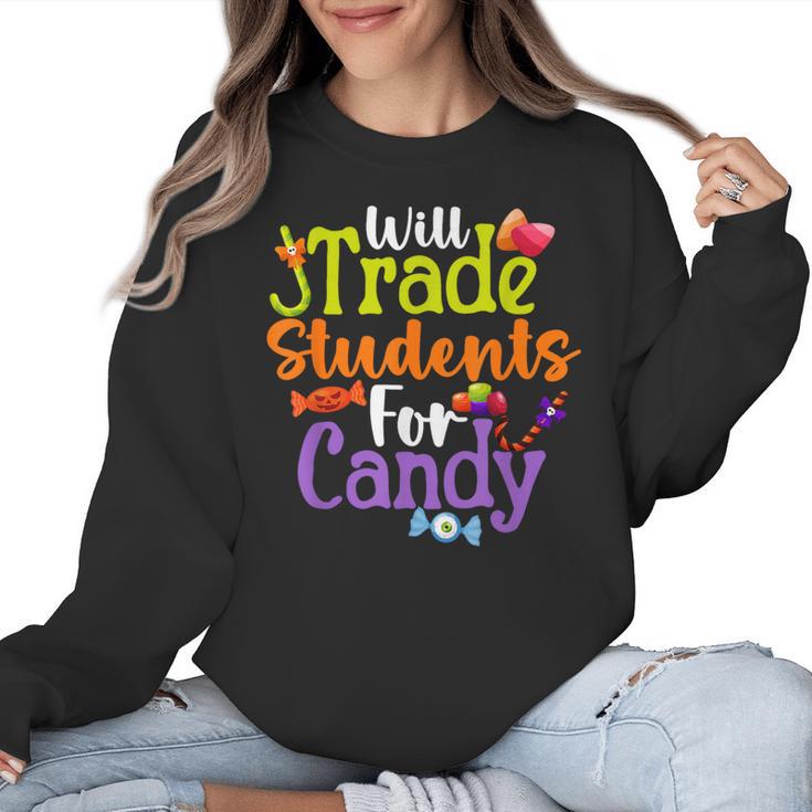 Will Trade Students For Candy Teacher Halloween Costume Women Crewneck Sweatshirt