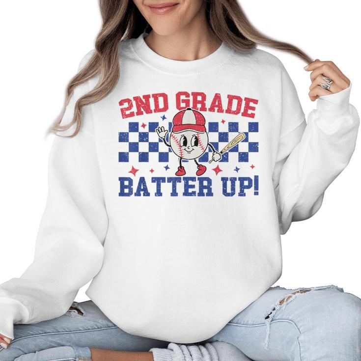 2nd Grade Batter Up Back To School Baseball Teacher Kids Women Crewneck Sweatshirt