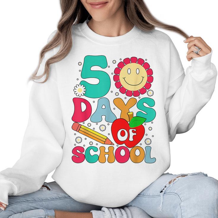 50 Days Of School Teacher Happy 50th Day Of School Kids Women Crewneck Sweatshirt