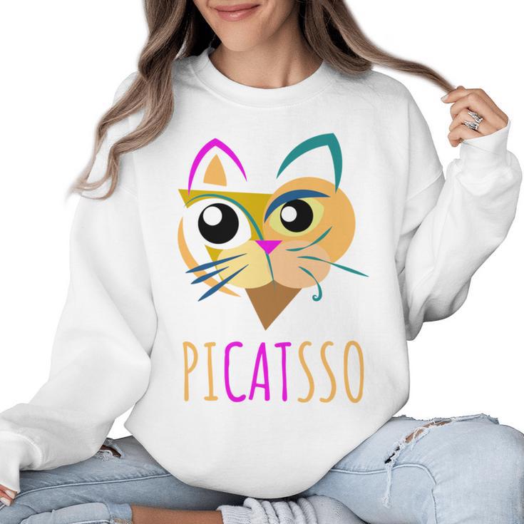 Abstract Cat Art Picatsso Shirt For Art Teachers Women Crewneck Sweatshirt