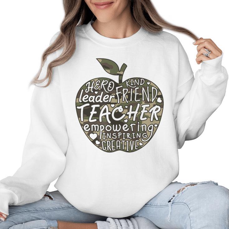 Apple Camoflauge Clothing Camo Student Teacher Cute School Women Crewneck Sweatshirt