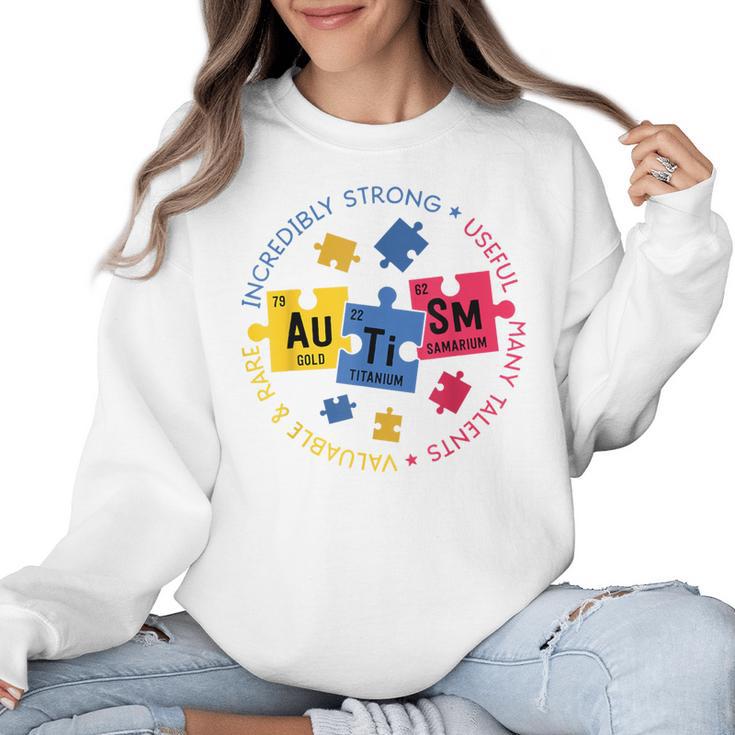 Autism Awareness Shirt Periodic Puzzle Science Teacher Men Women Kids Women Crewneck Sweatshirt