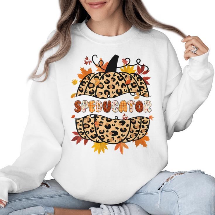 Autumn Fall SPED ED Teacher Thankful Grateful Pumpkin Retro Women Crewneck Sweatshirt