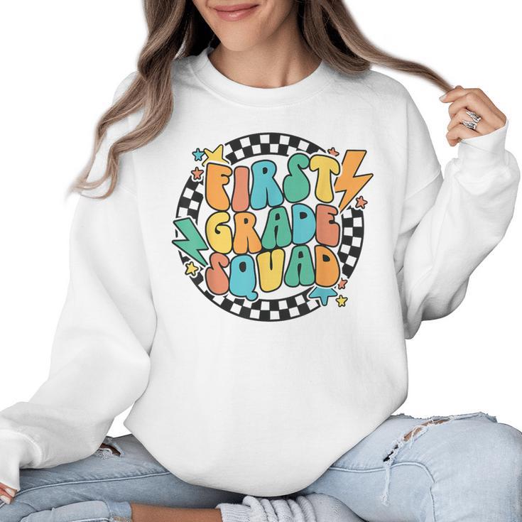 Back To School Groovy Teacher 1st First Grade Crew Squad Women Crewneck Sweatshirt