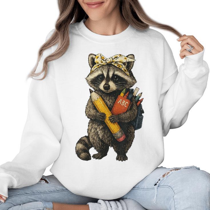 Back To School Raccoon Teachers Student Kids Women Crewneck Sweatshirt