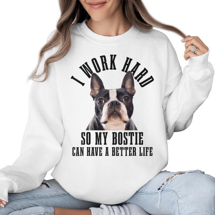 Bostie Mama Dog Dad Boston Terrier For Men Women Women Crewneck Sweatshirt, Boston Terrier Dad Gifts, trending gift