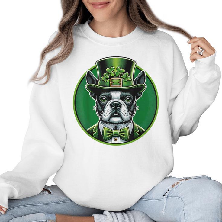 Boston Terrier Dog St Patricks Day Irish Pet Lover Men Women Kids Women Crewneck Sweatshirt