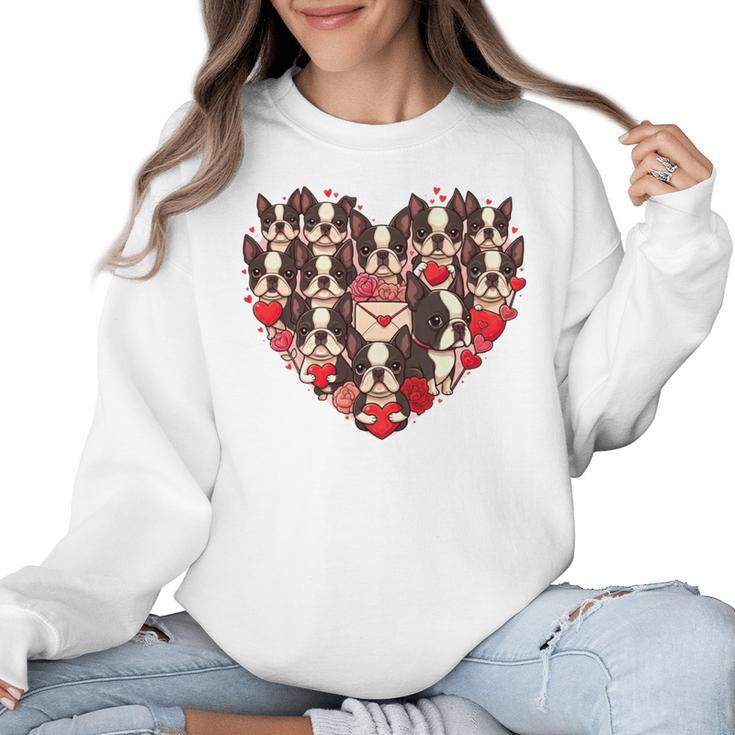 Boston Terrier Heart Valentine Boston Terrier Women Crewneck Sweatshirt