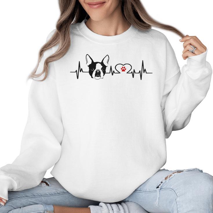 Boston Terrier Heartbeat Heart Line Women Crewneck Sweatshirt