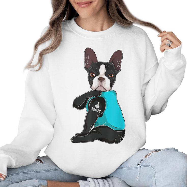 Boston Terrier I Love Mom Apparel Women Crewneck Sweatshirt