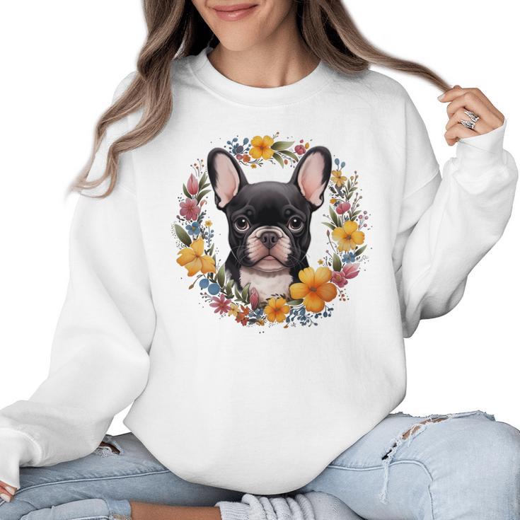 Boston Terrier Mom Floral Bostie Dog Lover Flowers Cute Women Crewneck Sweatshirt