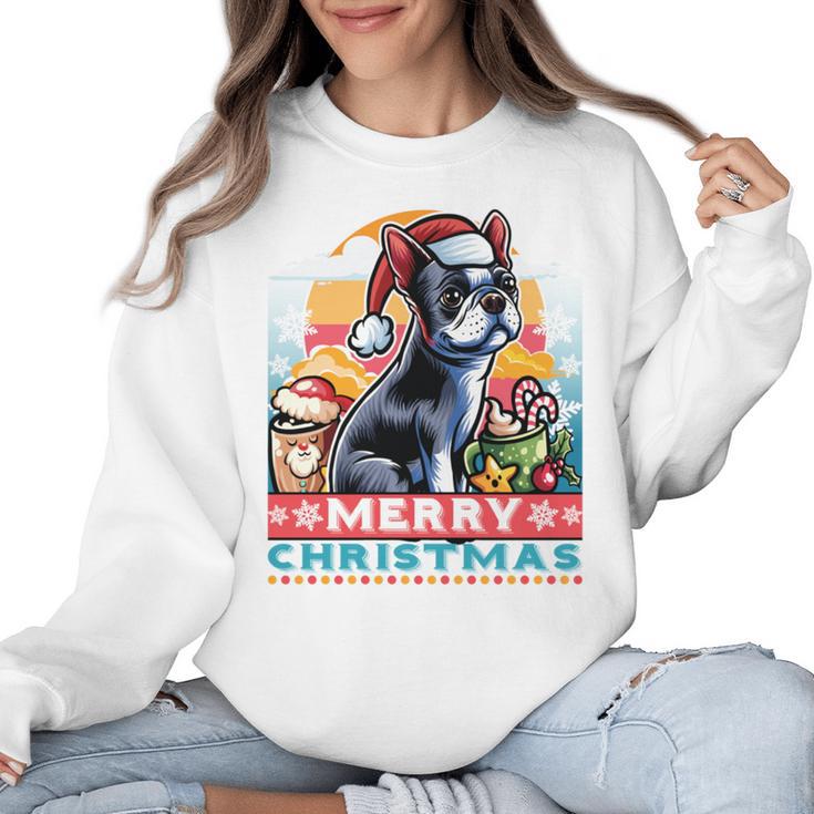 Boston Terrier Santa Claus Coffee Mug Merry Christmas Dogs Women Crewneck Sweatshirt