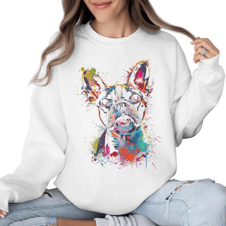 Boston Terrier Splash Women Crewneck Sweatshirt