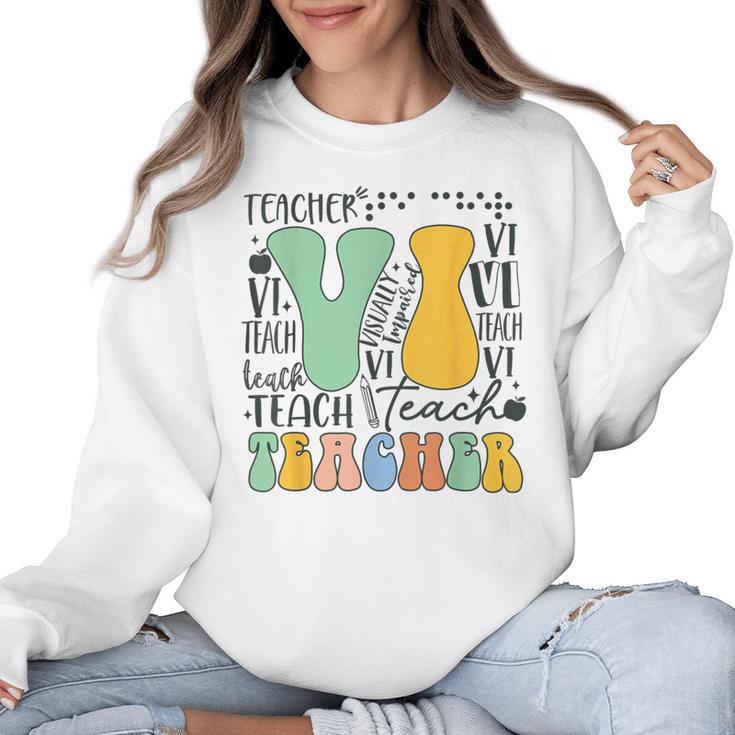 Braille Teacher Of The Visually Impaired Groovy VI Teacher Women Crewneck Sweatshirt