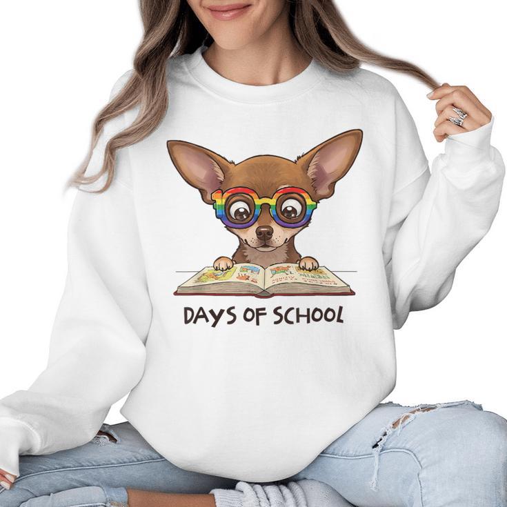 Chihuahua 100 Days Of School Rainbow Glasses Teacher Women Crewneck Sweatshirt