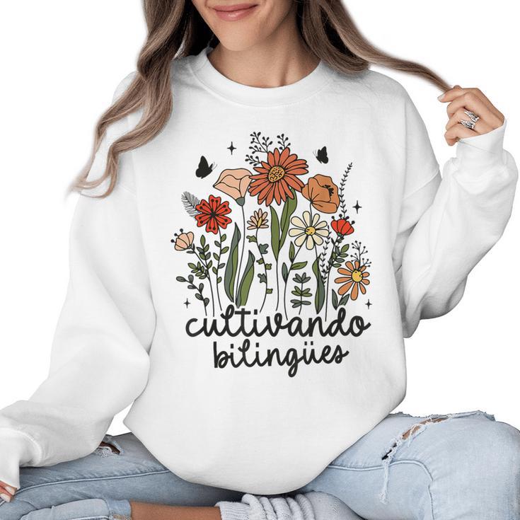 Cultivando Bilingues Dual Language Crew Bilingual Teacher Men Women Girls Kids Women Crewneck Sweatshirt