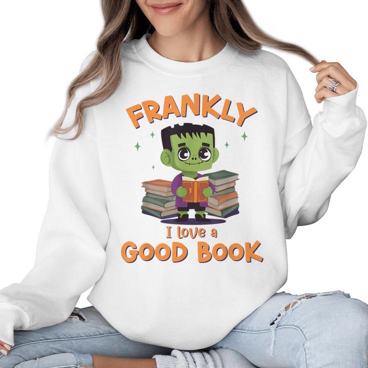 Cute Halloween Teacher Librarian Frankenstein Reading Books Women Crewneck Sweatshirt