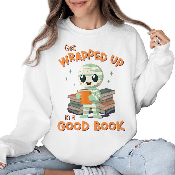 Cute Halloween Teacher Librarian Mummy Reading Books Women Crewneck Sweatshirt