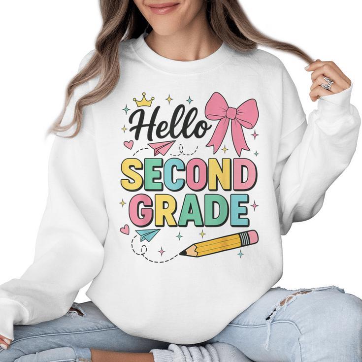 Cute Hello Second Grade Back To School Coquette Teacher Girl Women Crewneck Sweatshirt