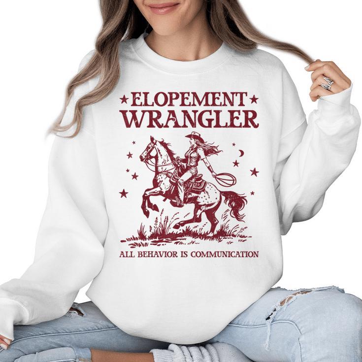 Elopement Wrangler Teacher ABA Behavior Support Cowboy Women Crewneck Sweatshirt