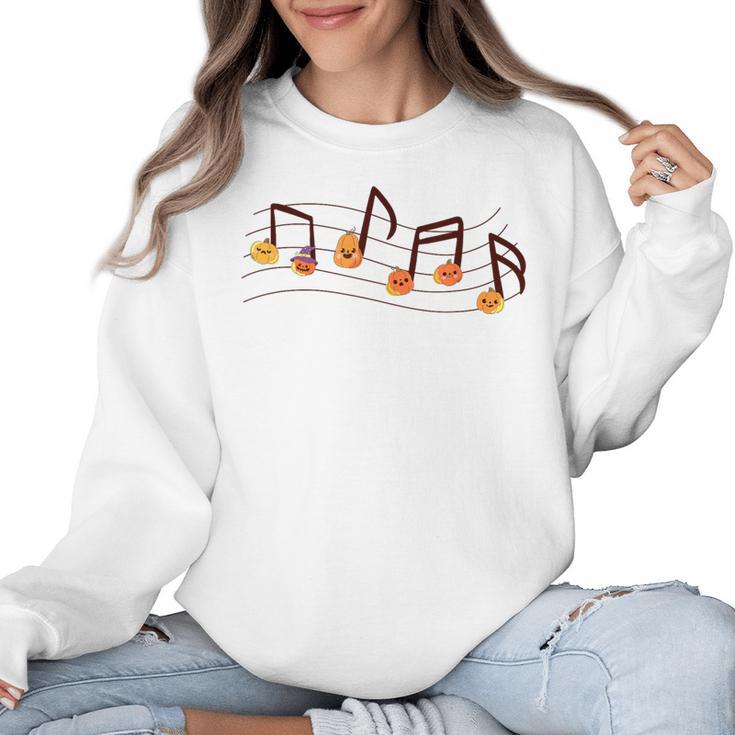 Fall Music Teacher Halloween Pumpkin Music Note Fall Teacher Women Crewneck Sweatshirt