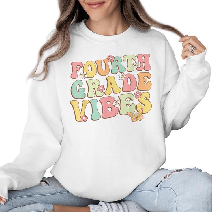 Fourth Grade Vibes Hello Team 4th Grade Teacher Kids Retro Women Crewneck Sweatshirt
