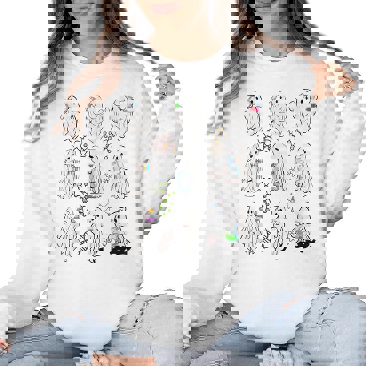 Ghost Science Teacher Chemistry Laboratory Halloween Costume Women Crewneck Sweatshirt