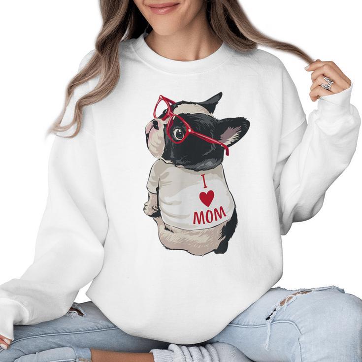 Girls I Heart Mom Love Mama Boston Terrier Dog Lover Women Crewneck Sweatshirt