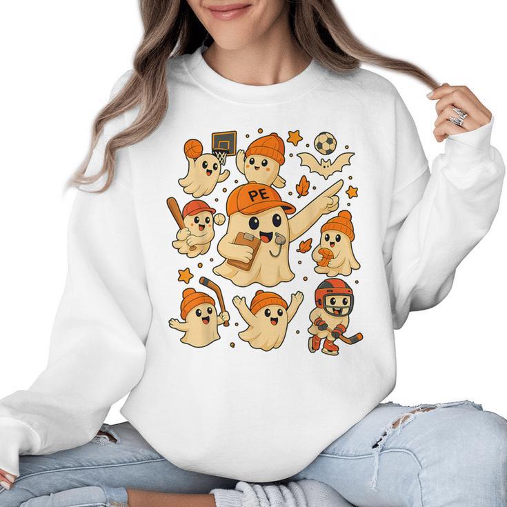 Halloween PE Teacher Costume Ghost Physical Education Women Crewneck Sweatshirt