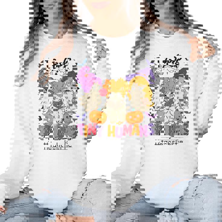 Halloween Teacher Smell a Tiny Human Ghost Spooky Season Women Crewneck Sweatshirt