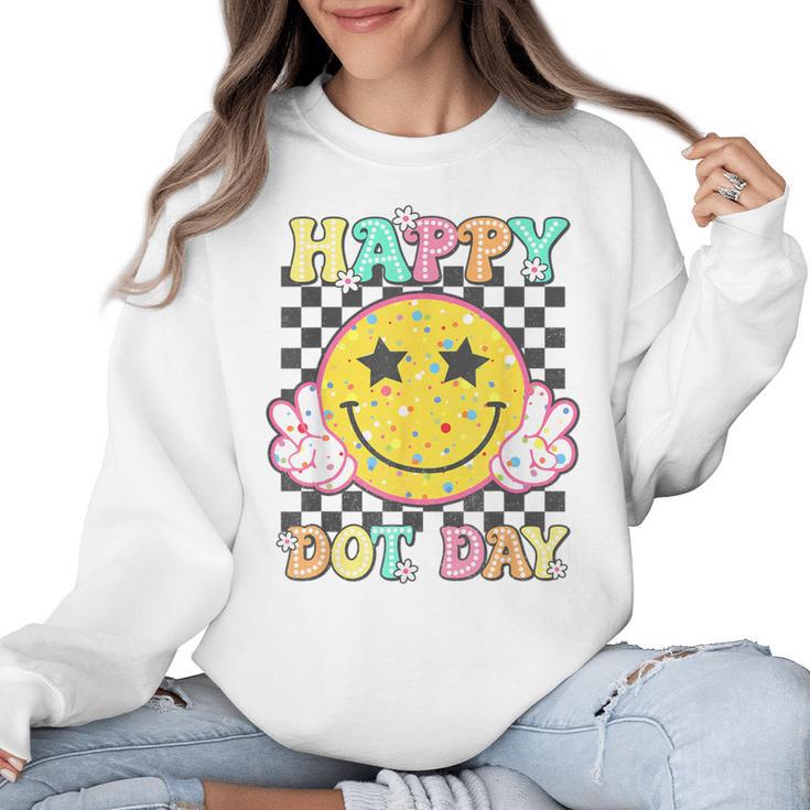 Happy Dot Day Hippie Flowers Smile Face Groovy Teacher Kids Women Crewneck Sweatshirt