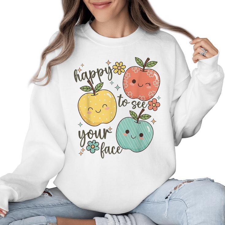 Happy To See Your Face Teacher Apple Women Crewneck Sweatshirt