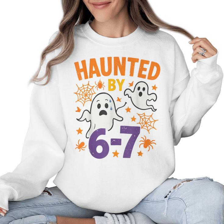 Haunted 67 Ghost Math Teacher Halloween Costume Math Pun Women Crewneck Sweatshirt