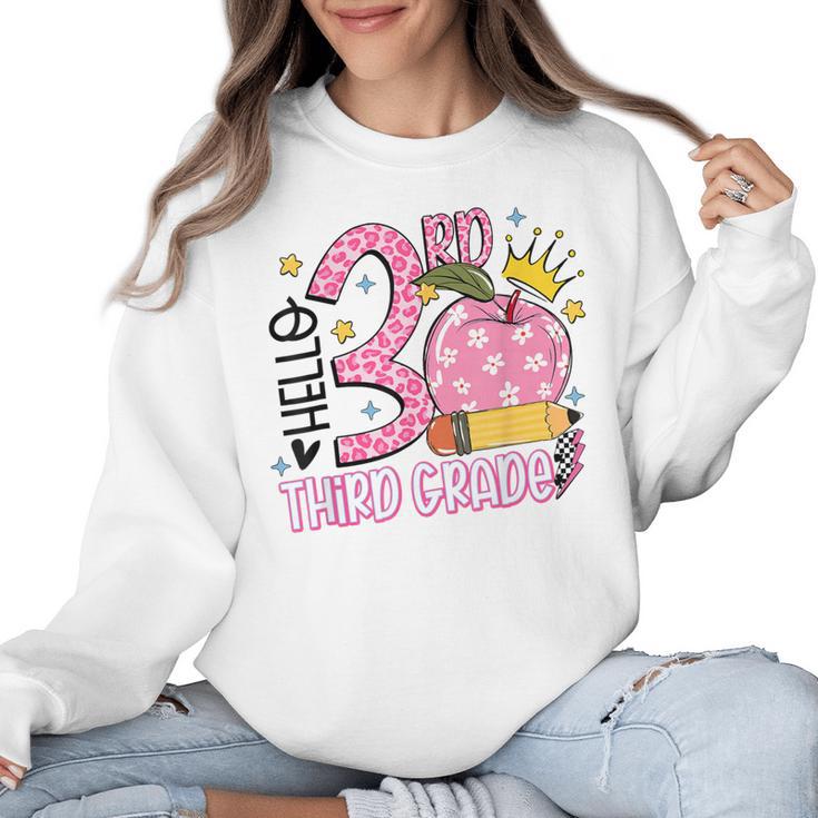 Hello 3rd Third Grade Back To School Pink Leopard Teacher Women Crewneck Sweatshirt