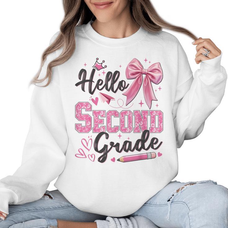 Hello Second Grade First Day Of School Coquette Teacher Girl Women Crewneck Sweatshirt