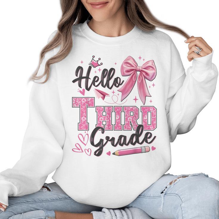 Hello Third Grade First Day Of School Coquette Teacher Girl Women Crewneck Sweatshirt