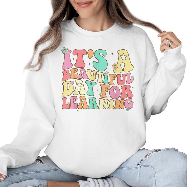 It's Beautiful Day For Learning Retro Teacher Students Women Women Crewneck Sweatshirt