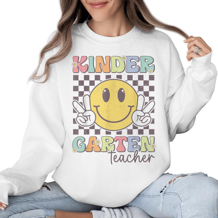 Kindergarten Teacher Team Hippie Smile Face Back To School Women Crewneck Sweatshirt