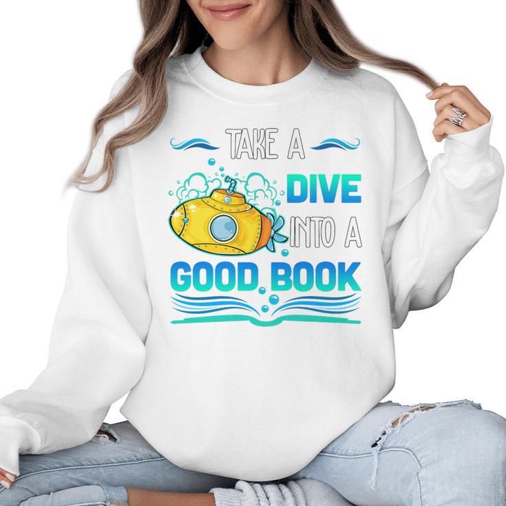 Librarian Teacher Dive Into A Good Book Reading Premium Tri-Blend Women Crewneck Sweatshirt
