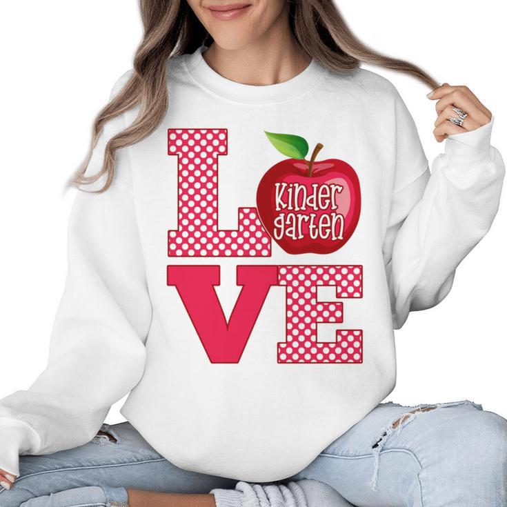 Love Kindergarten Cute Apple School Teacher Women Crewneck Sweatshirt