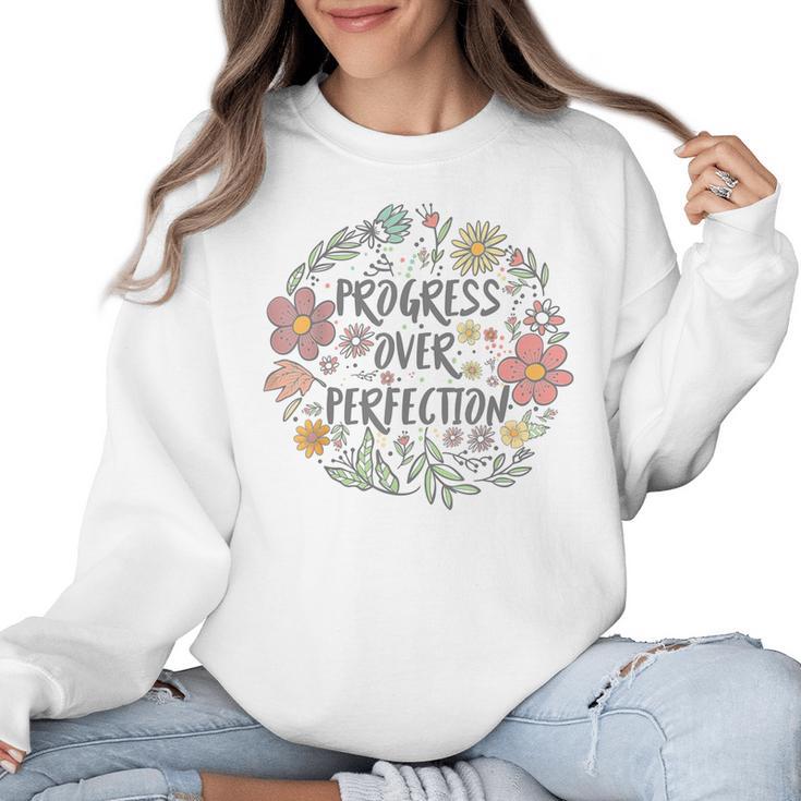 Motivational Progress Over Perfection Back To School Teacher Women Crewneck Sweatshirt