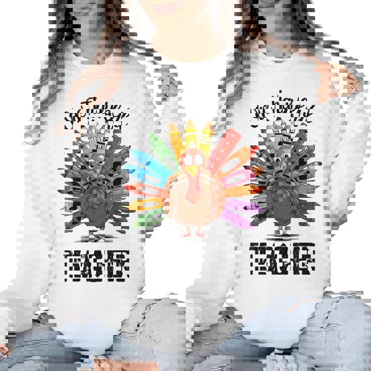 One Thankful Teacher Thanksgiving TurkeyCute Pencil Women Crewneck Sweatshirt, trending gift