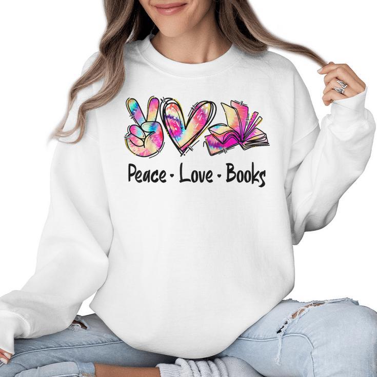Peace Love Books Librarian Teacher Life Book Library Tie Dye Women Crewneck Sweatshirt