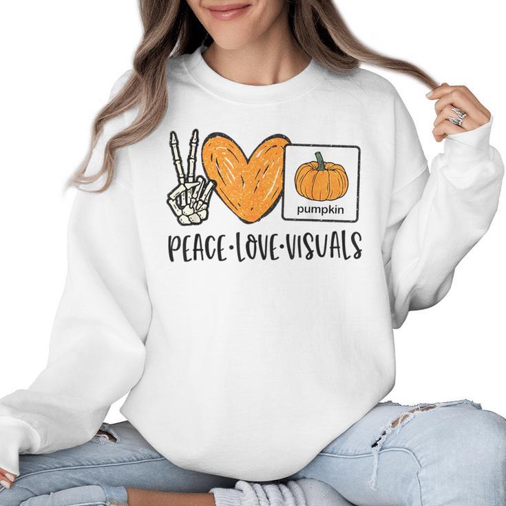 Peace Love Visuals Sped Teacher Pumpkin Skeleton Halloween Women Crewneck Sweatshirt