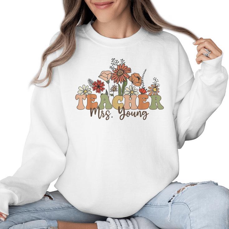 Personalized Name Teacher Mrs Young Back To School Custom Women Crewneck Sweatshirt