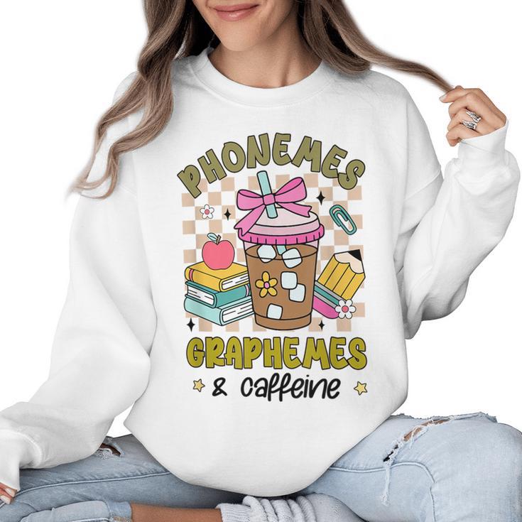 Phonemes Graphemes Caffeine Back To School Reading Teacher Women Crewneck Sweatshirt