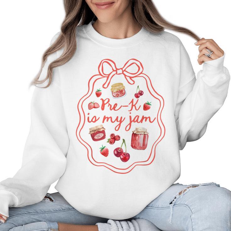 Preschool Pre-K Is My Jam Strawberry Girl Teacher Kids Women Crewneck Sweatshirt