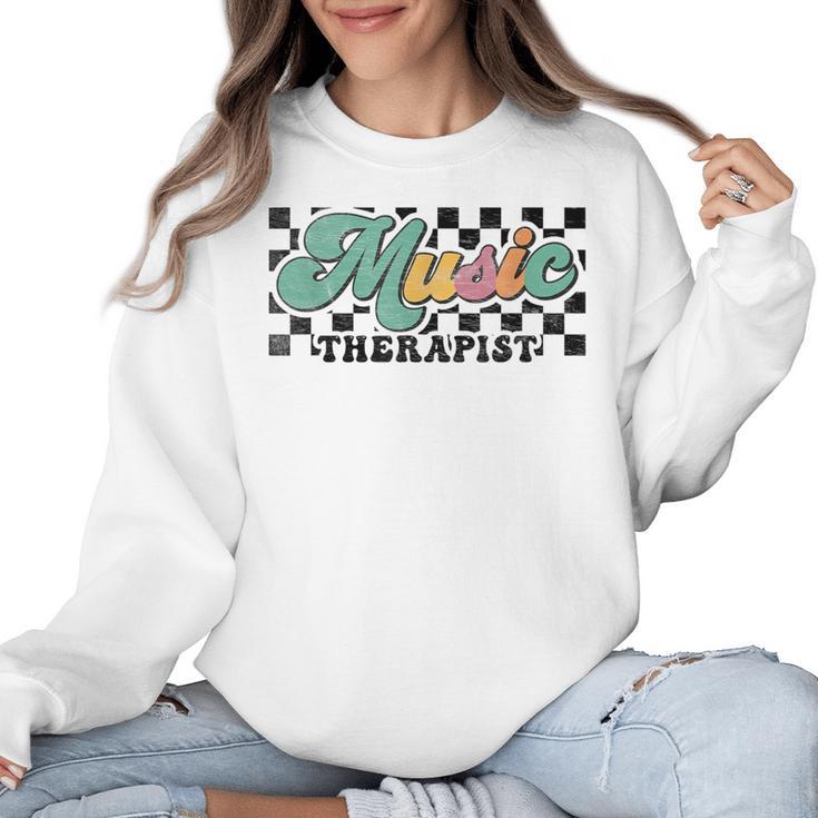 Retro Checkered Music Therapist Squad Music Therapy Teacher For Men Women Women Crewneck Sweatshirt