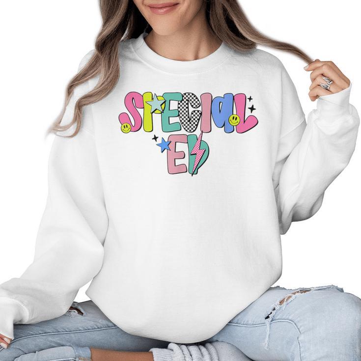 Retro Checkered Special Education Teacher Back To School Women Crewneck Sweatshirt